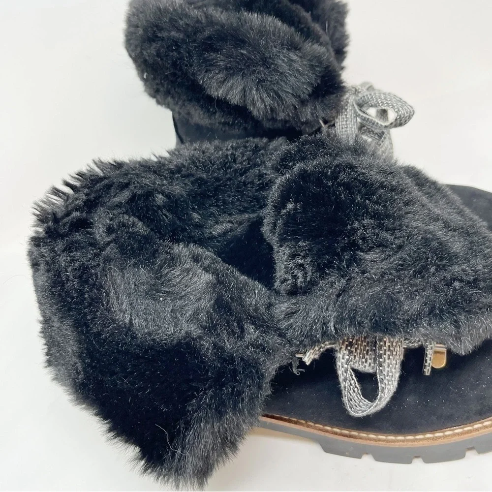 WHITE MOUNTAIN Women’s Black GLAMOROUS ANKLE BOOTIE Lug Sole Shearling Fur Sz 11